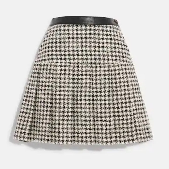 Coach Skirts Coach Herringbone Pleated Skirt W Leather Trim Poshmark